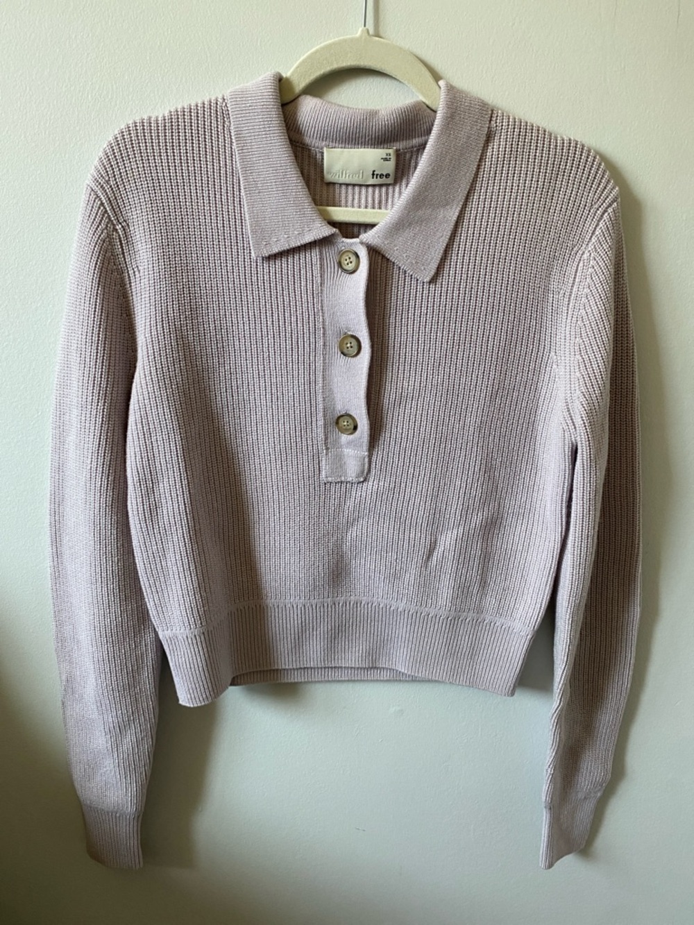 ARITZIA Wilfred Free 100% merino Lavender Ribbed Polo Knit Sweater XS